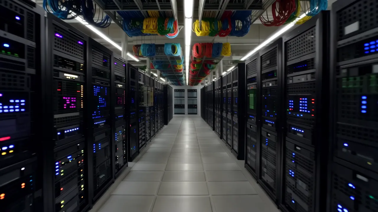 Server Room Corridor with Raised Floor and Cable Trays