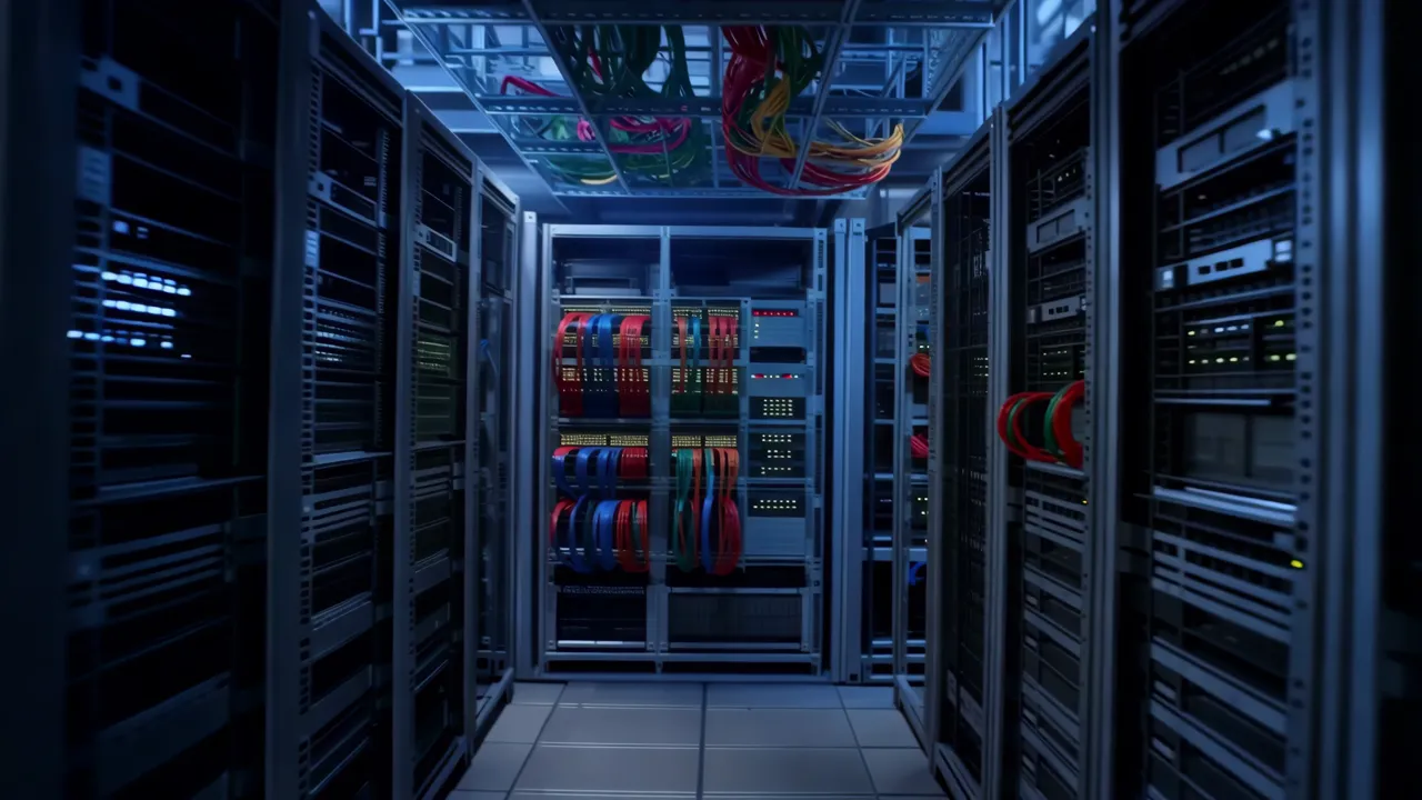 Server Room Corridor with Raised Floor and Cable Trays