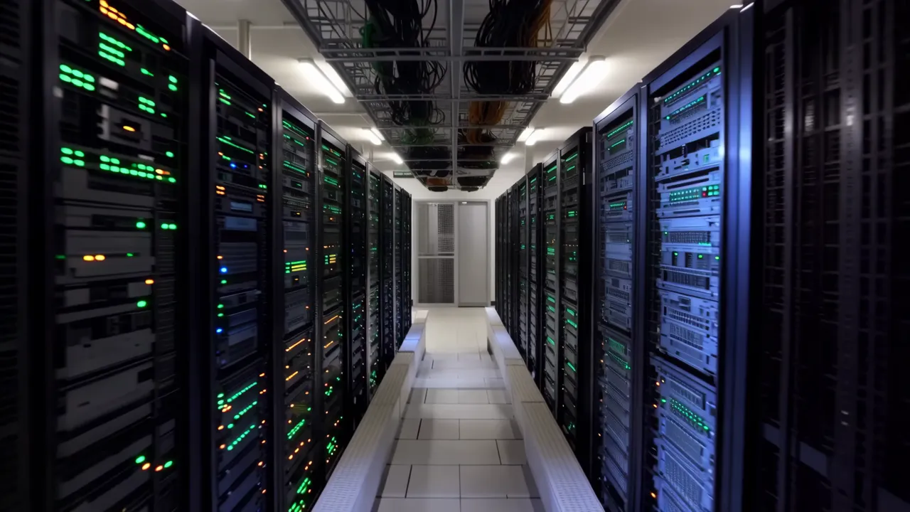 Server Room Corridor with Raised Floor and Cable Trays