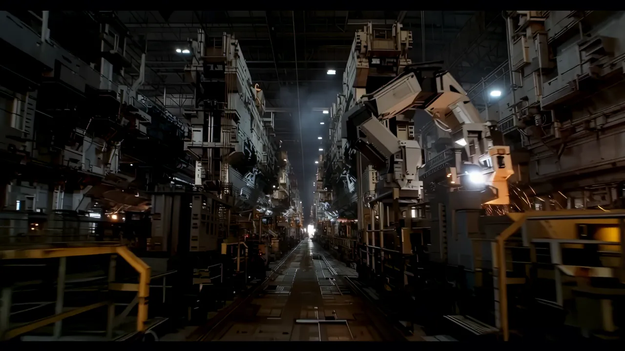 Shipbuilding Factory Interior with Steel Hull Sections
