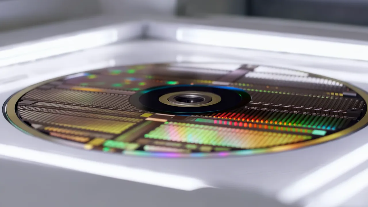 Silicon Wafer Under Light Shows Colorful Interference Patterns