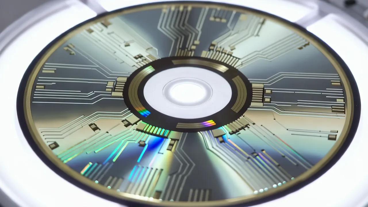 Silicon Wafer with Colorful Thin-Film Patterns Illuminated