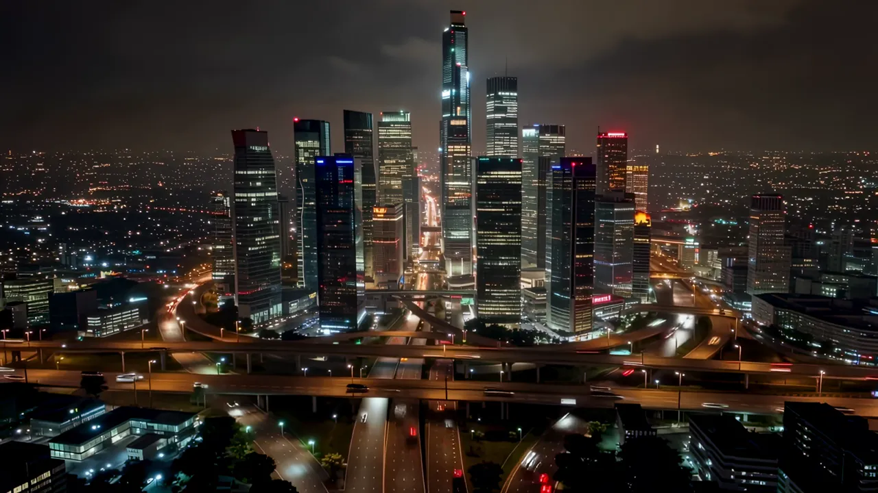 Singapore CBD Night View with Futuristic Glass Towers