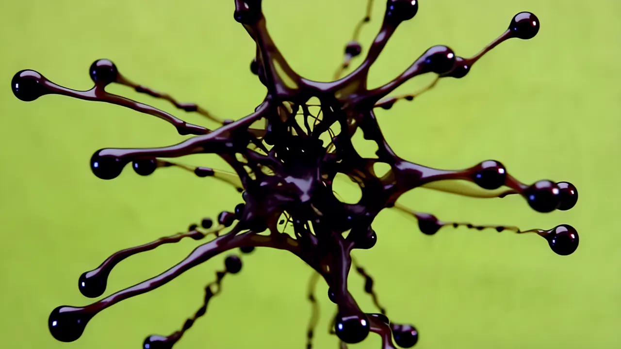 Slow Motion Black Ink Splatters on Green Background