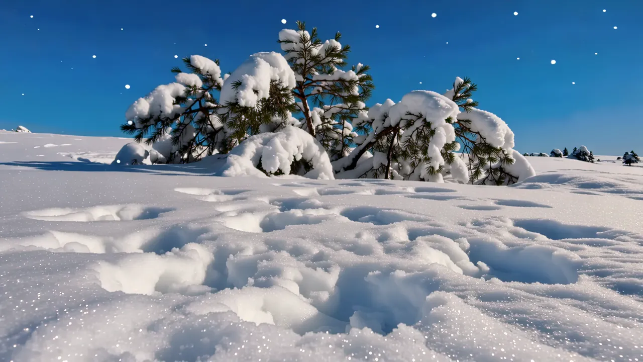 Snow Accumulating on Pine Branches in a Winter Landscape