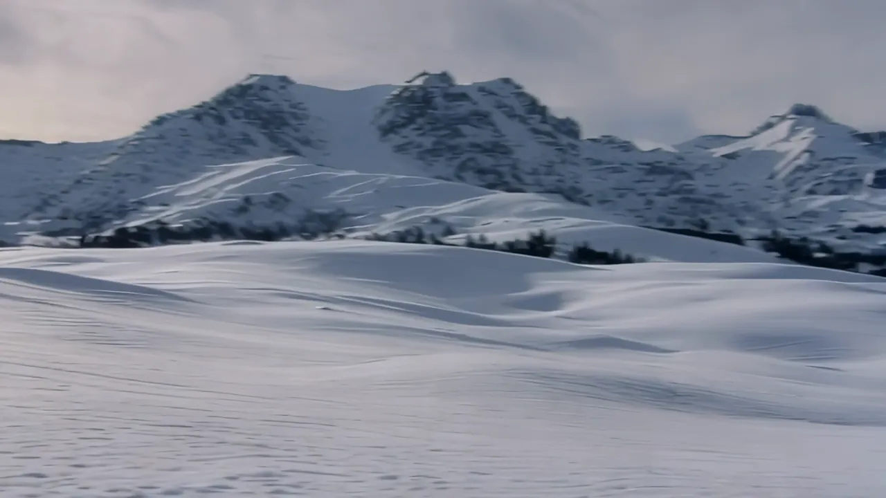 Snow-Covered Mountain Landscape Under Winter Sky