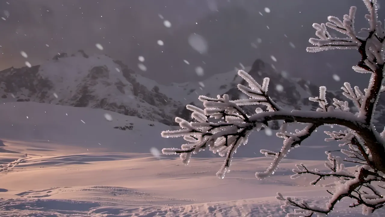 Snowy Mountain Landscape Under Winter Sky
