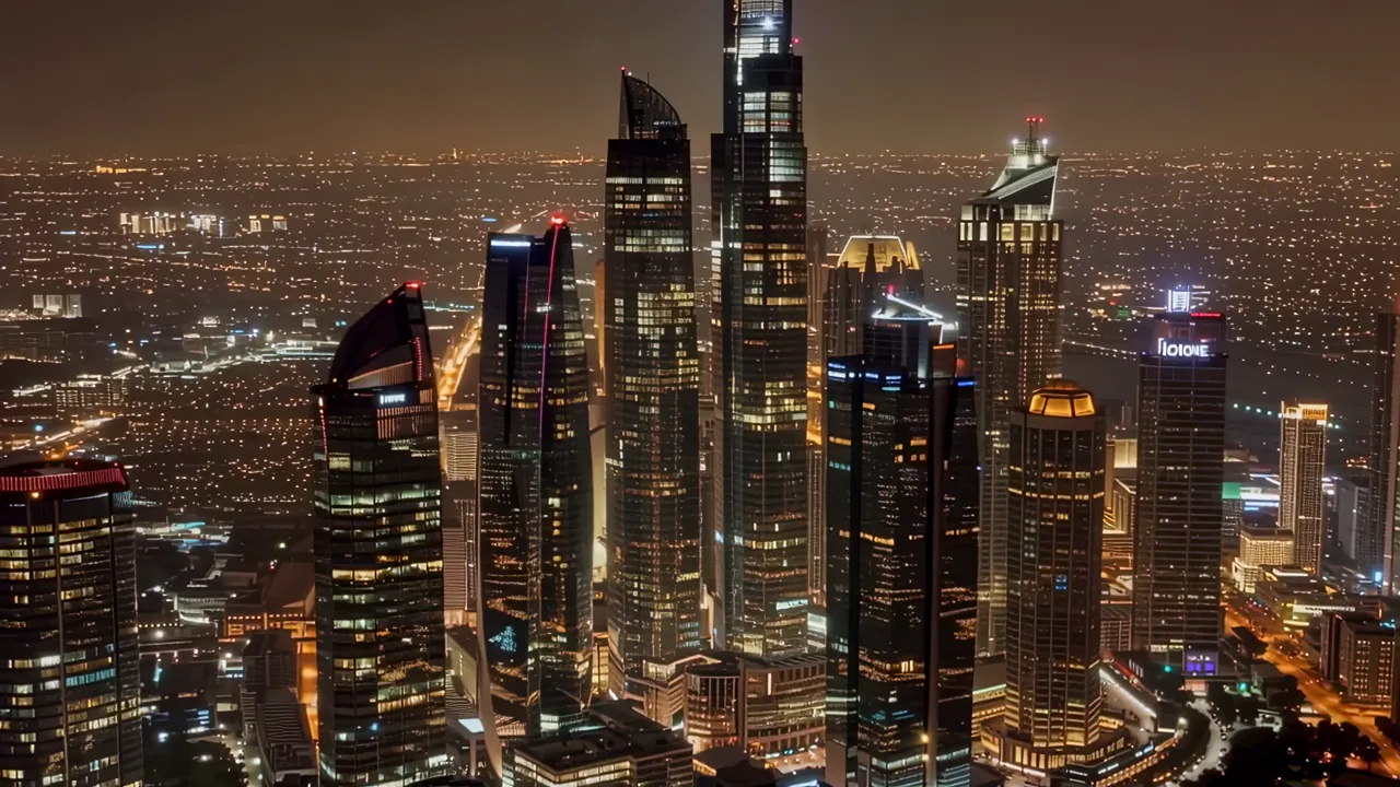 Stunning Night View of Dubai Marina and Downtown