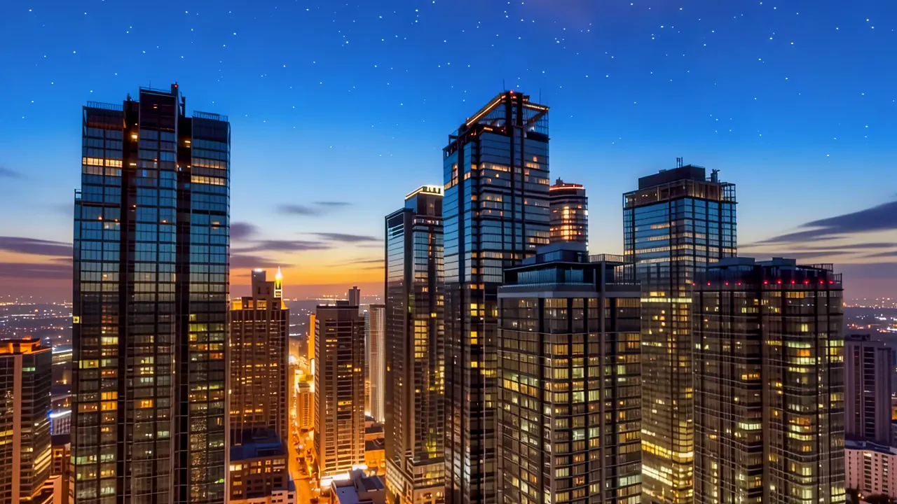 Stunning Reflection of Glass and Steel Towers at Sunset