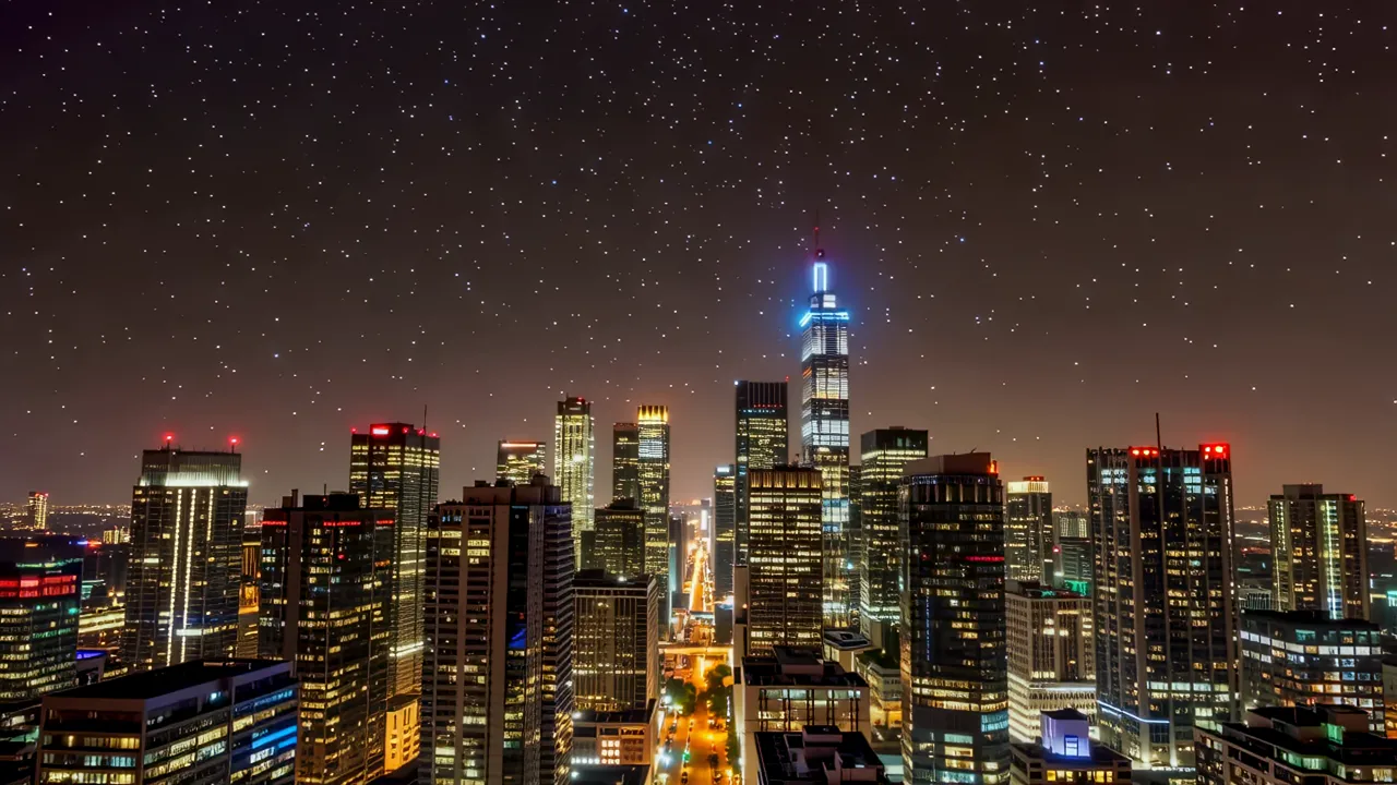 Stunning Sunset Over a City Skyline with Skyscrapers