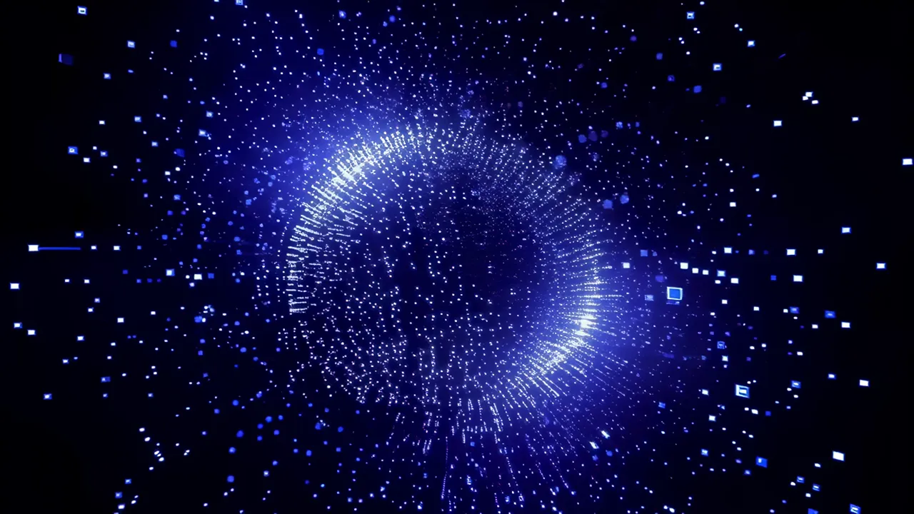 Swirling Blue Particle Vortex in Cosmic Darkness