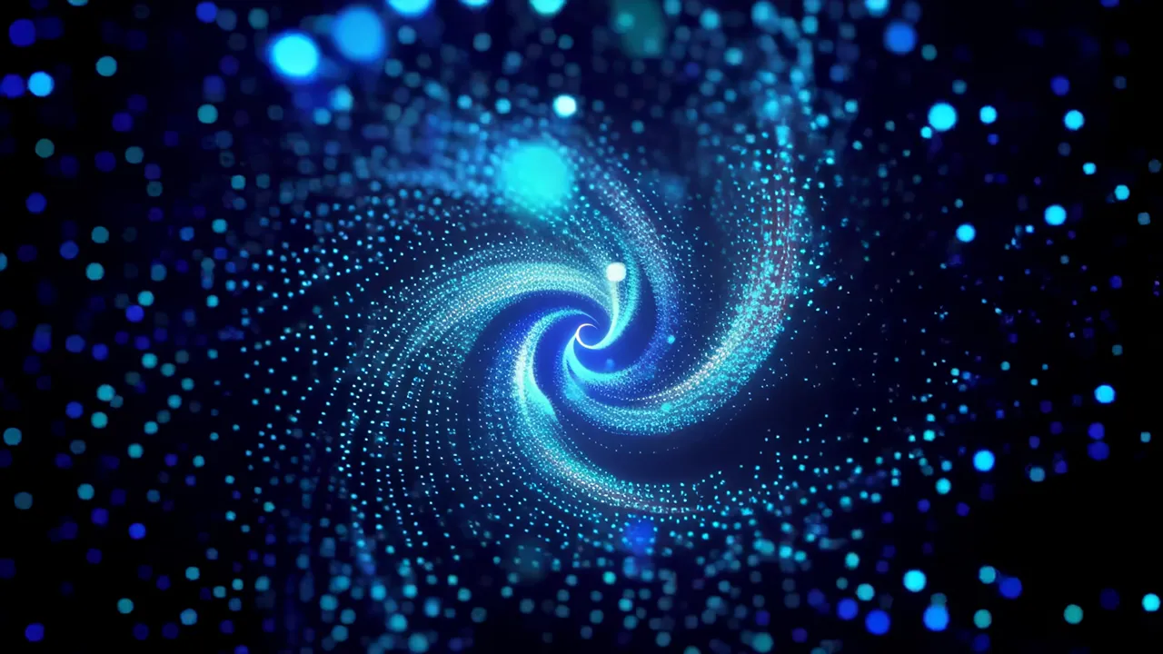 Swirling Blue Particle Vortex in Cosmic Darkness