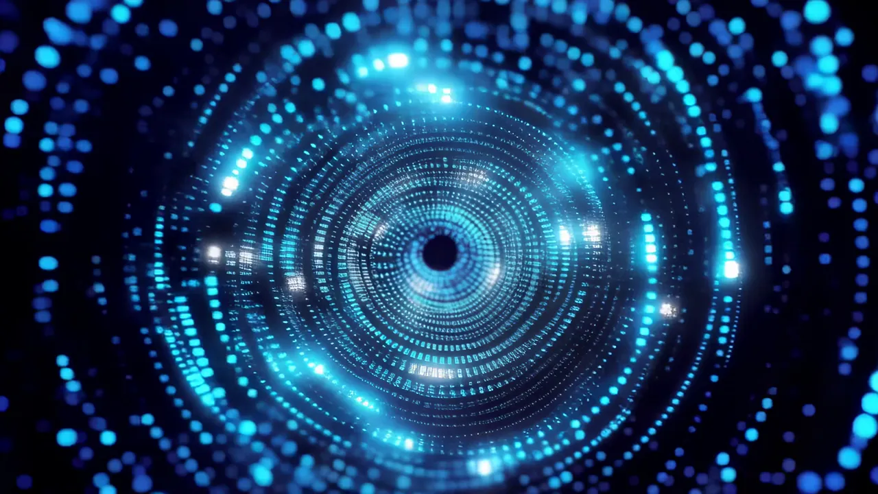 Swirling Blue Particle Vortex in Cosmic Darkness