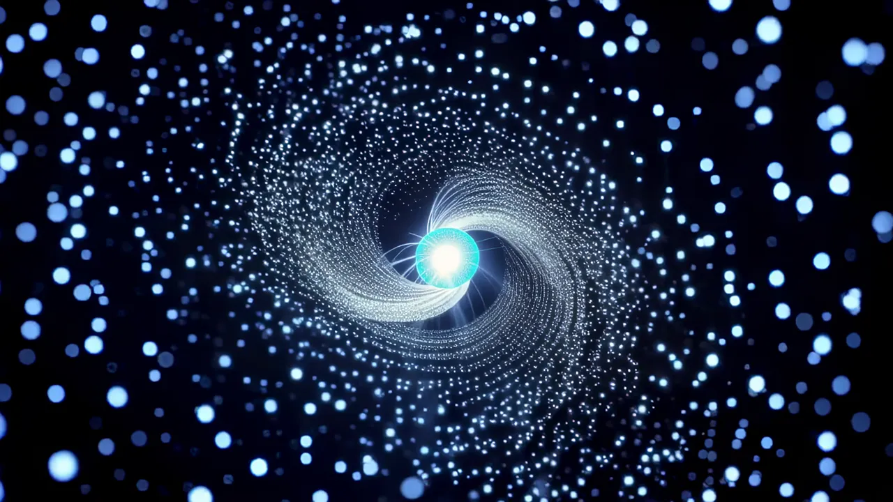 Swirling Blue Particles in a Cosmic Vortex