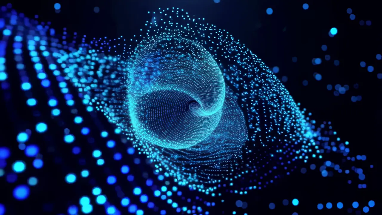 Swirling Vortex of Blue Particle Data in Cosmic Darkness
