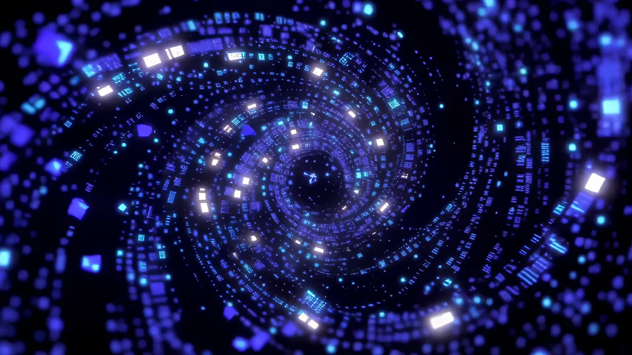 Swirling Vortex of Blue Particle Data in Cosmic Darkness