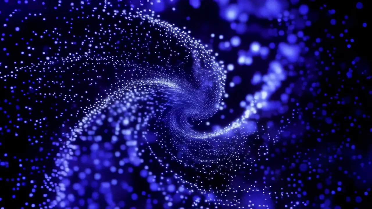 Swirling Vortex of Blue Particles in Cosmic Darkness