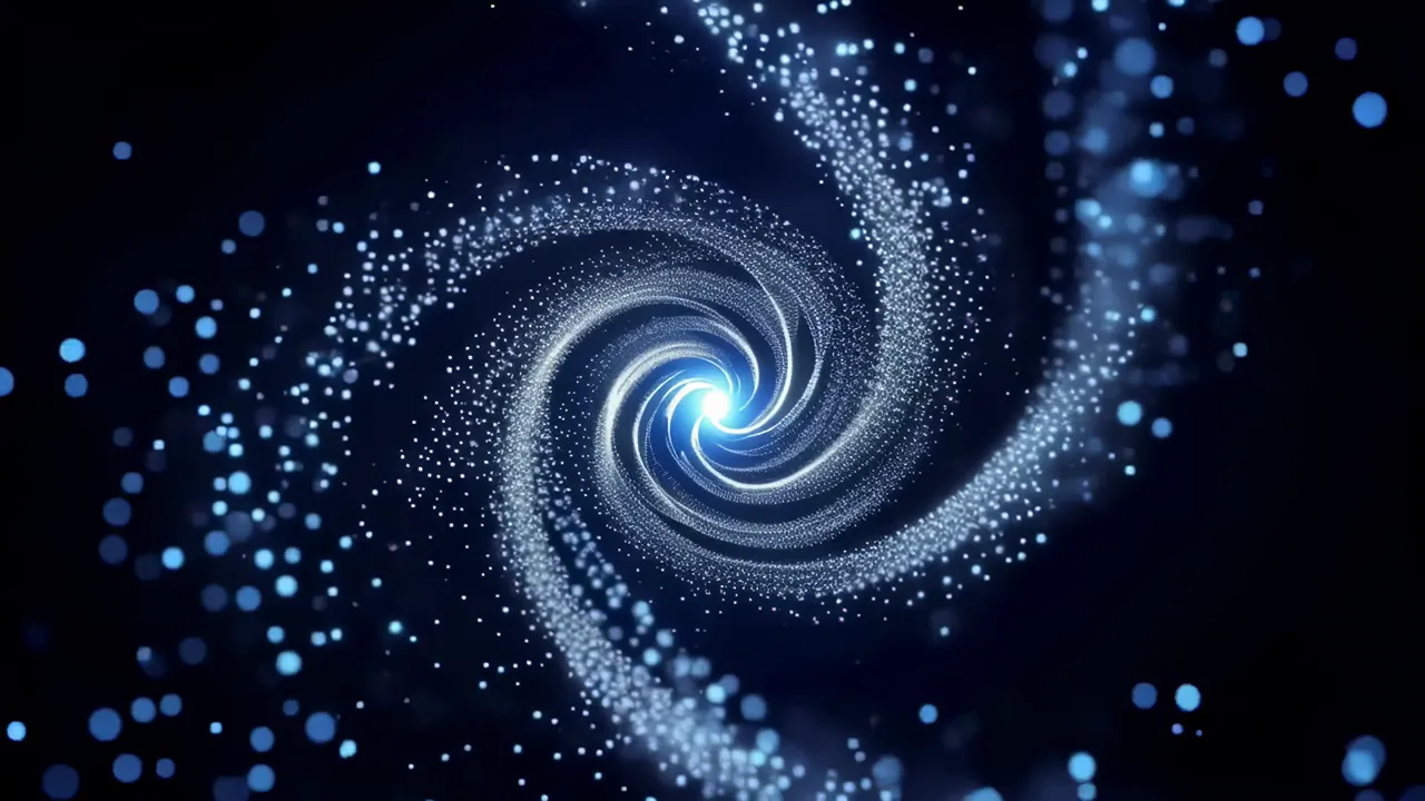 Swirling Vortex of Blue Particles in Cosmic Darkness