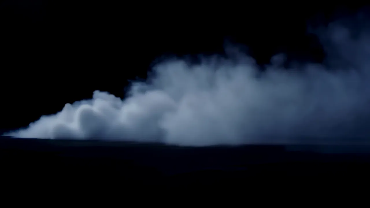 Thick Low-Lying Fog Spreading Horizontally in Darkness
