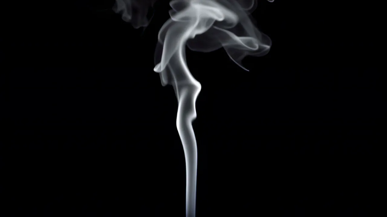 Thin Curling Smoke Filament Twisting in Black Background