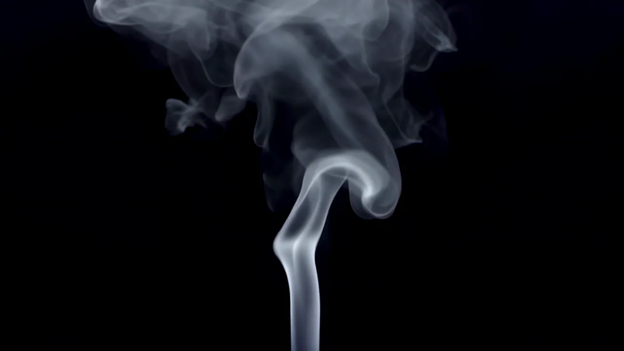 Thin Curling Smoke Filament Twisting in Darkness
