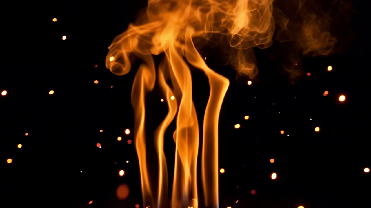 Thin Smoke Wisps Rising Against Black Background