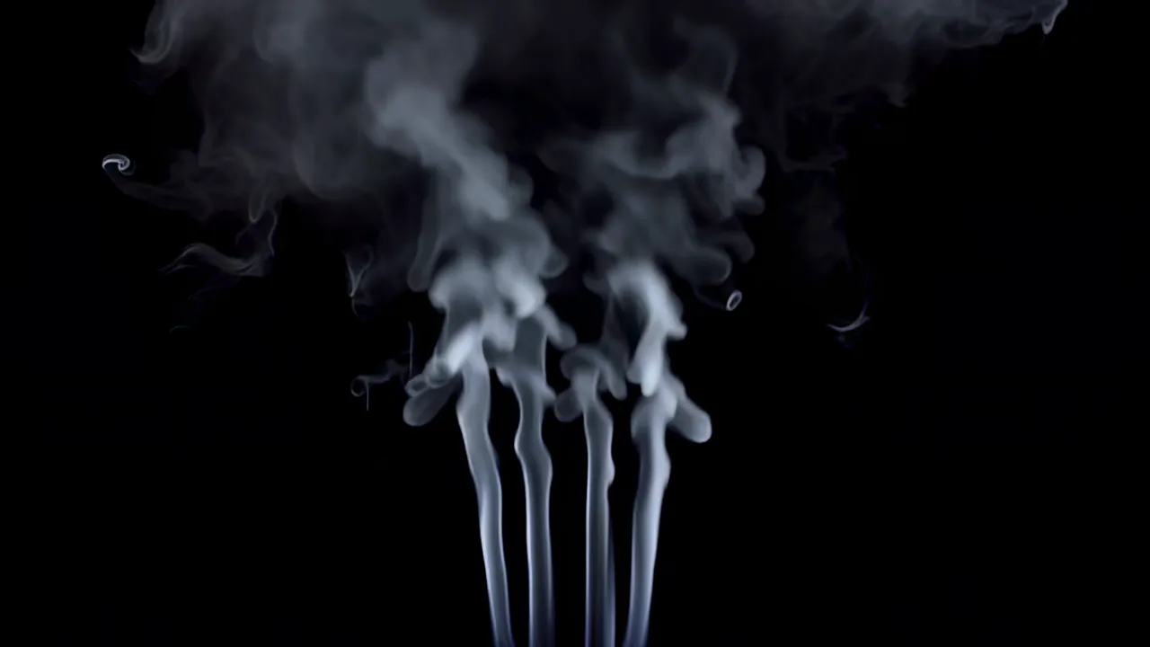 Thin Smoke Wisps Rising in Parallel Columns on Black Background