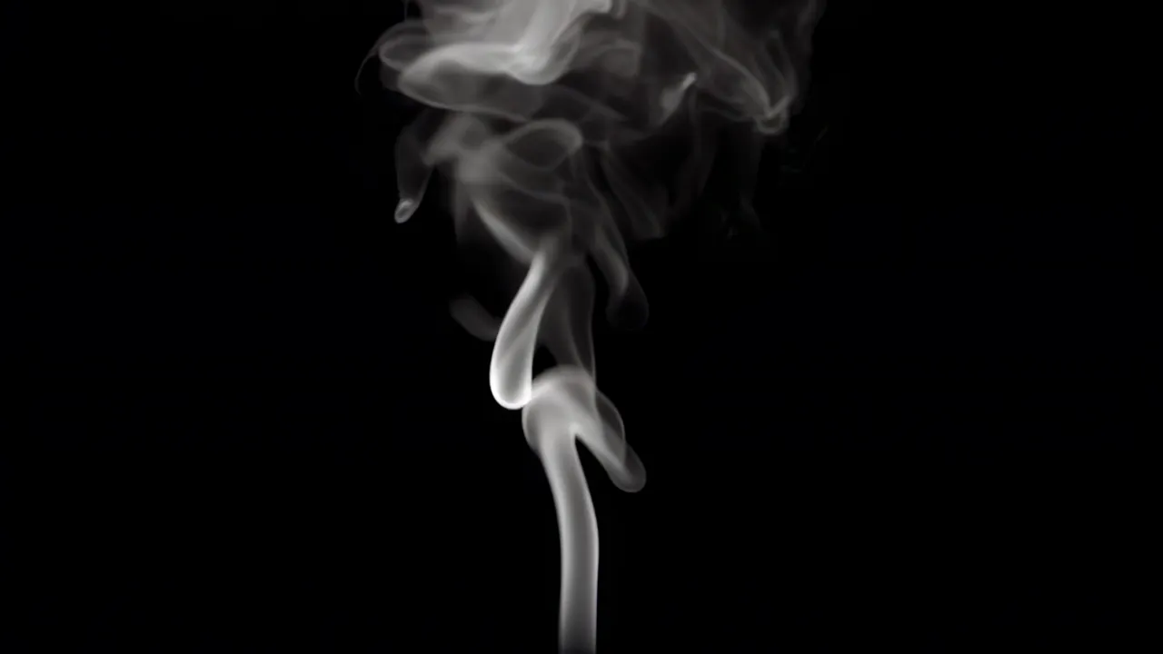 Thin Wisp of White Smoke Rising and Dissipating Against Black
