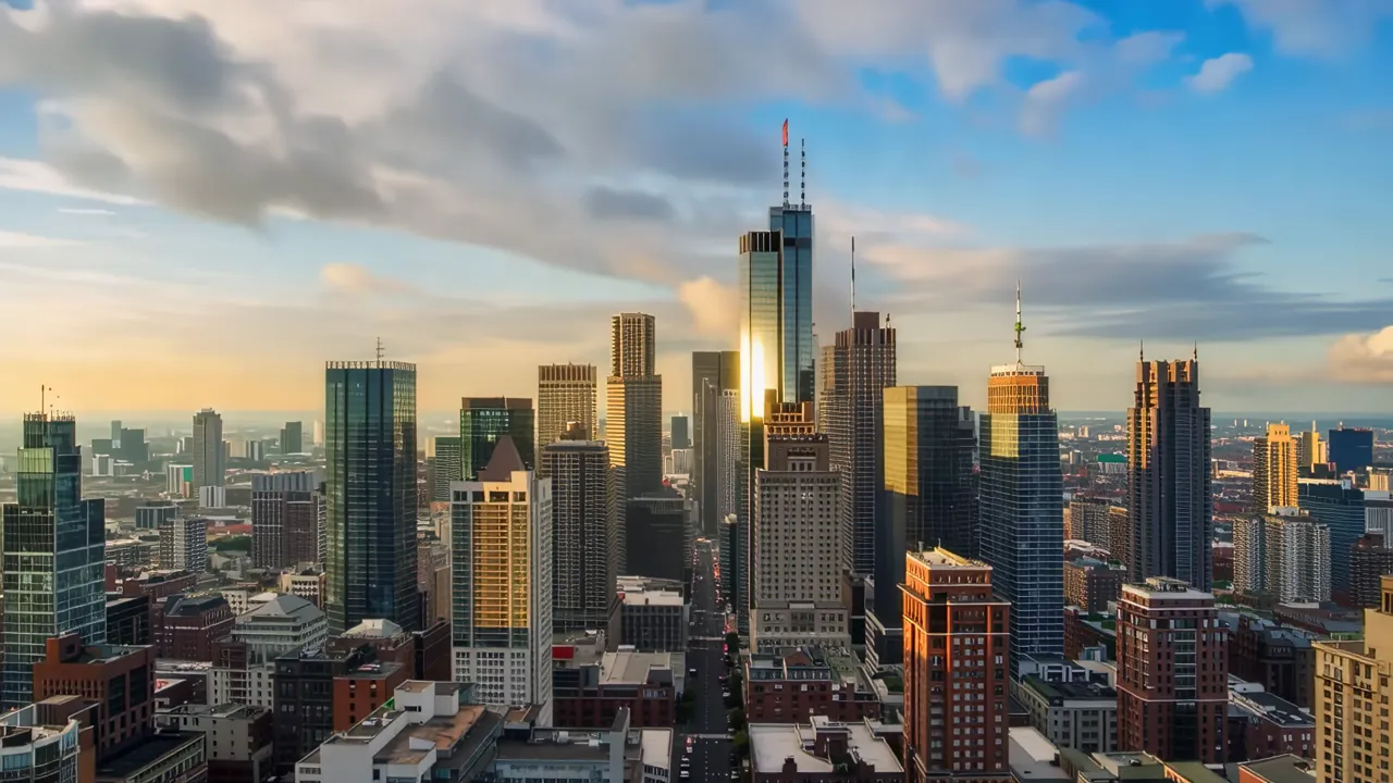 Time-Lapse of Urban Skyline at Sunset
