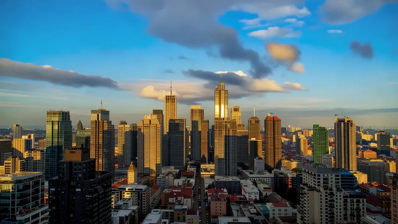 Time-lapse of Urban Skyline at Sunset