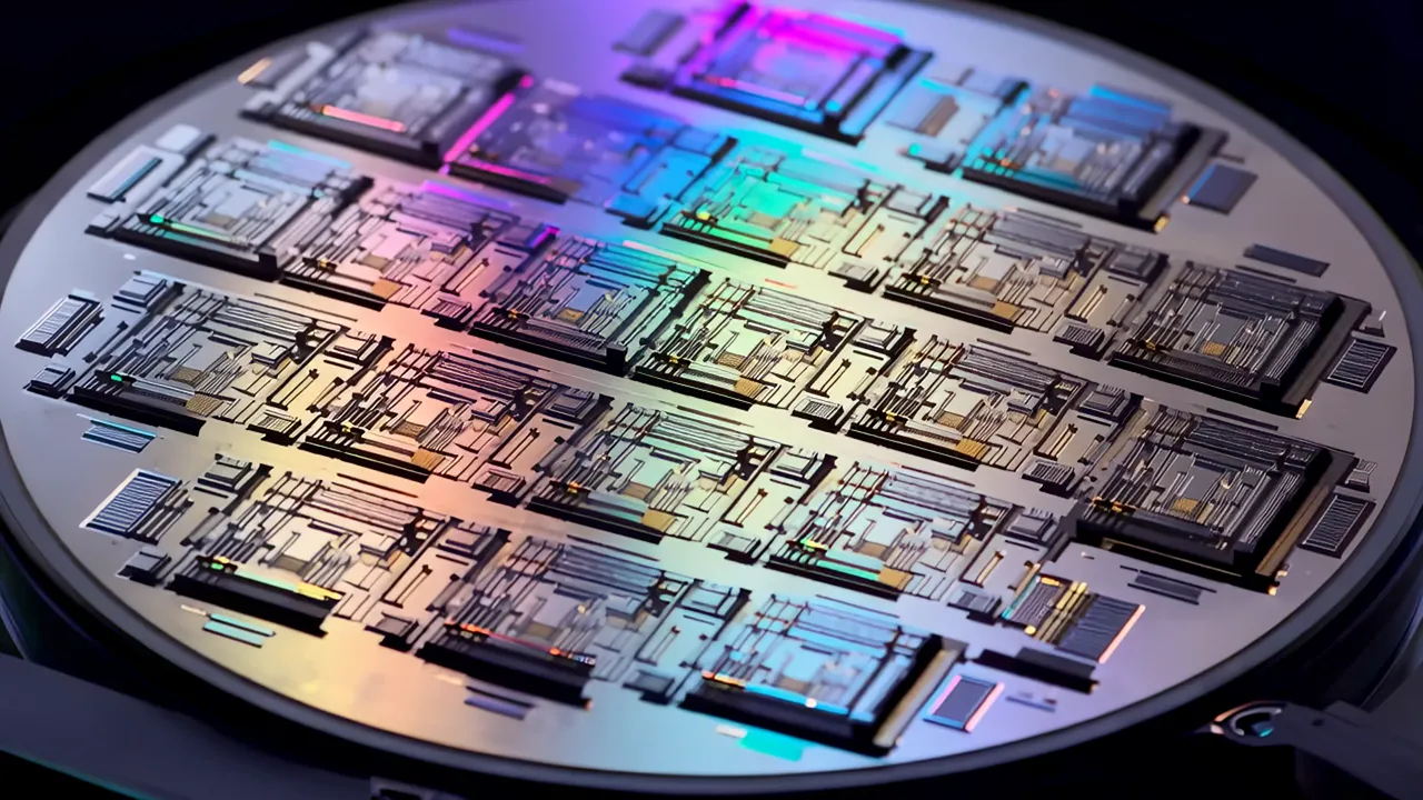 Top-Down View of Semiconductor Wafer with Chip Dies