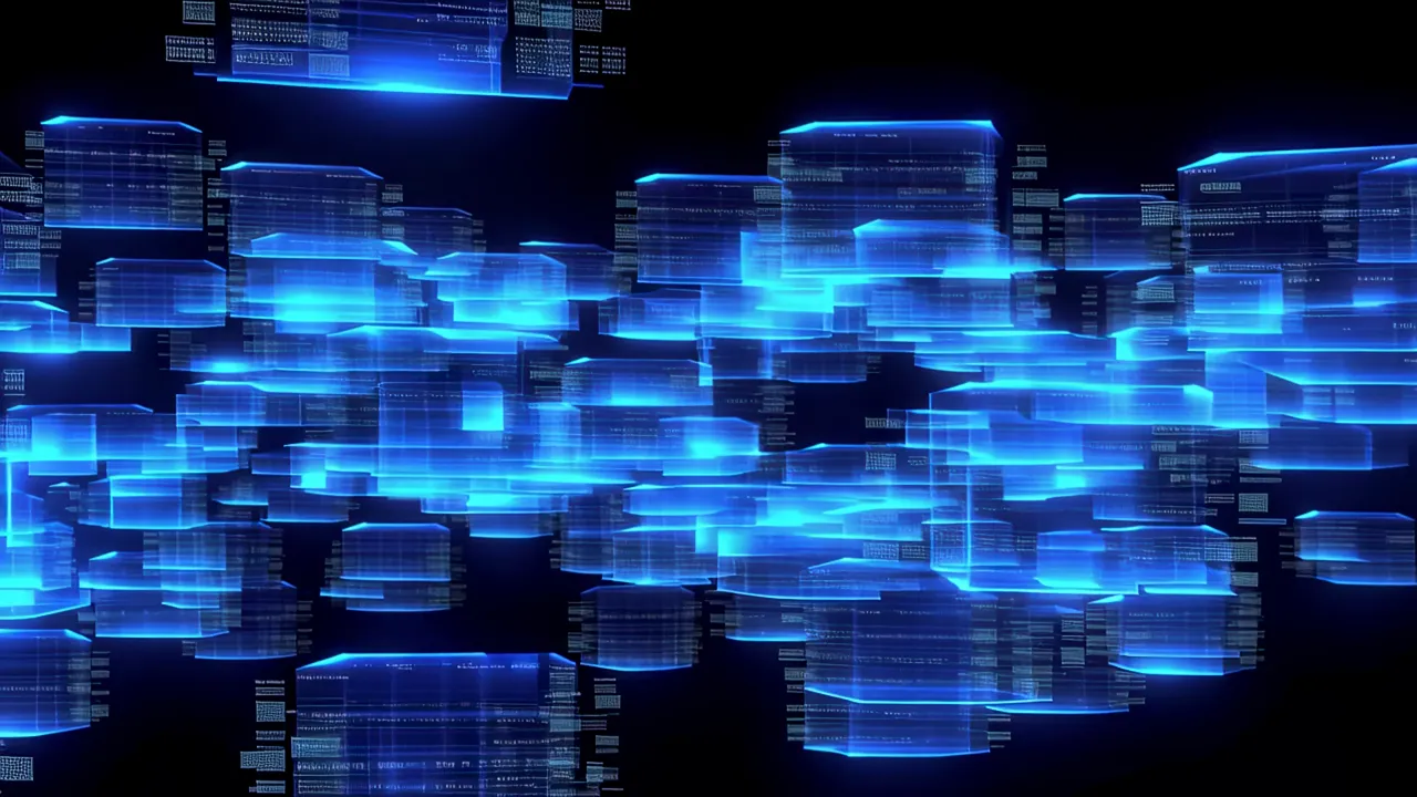 Translucent Blue Light Data Planes in Black Background