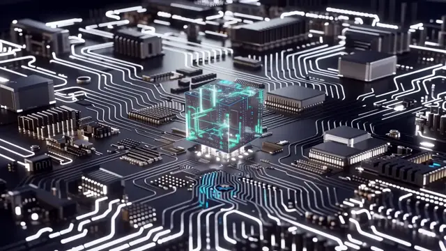 Translucent Digital Cube Above Circuit Board