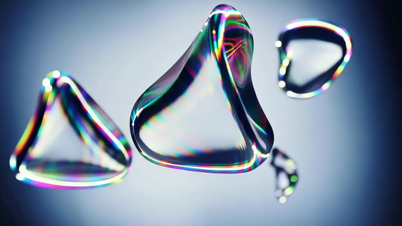 Translucent Shapes with Rainbow Edges Floating in Space