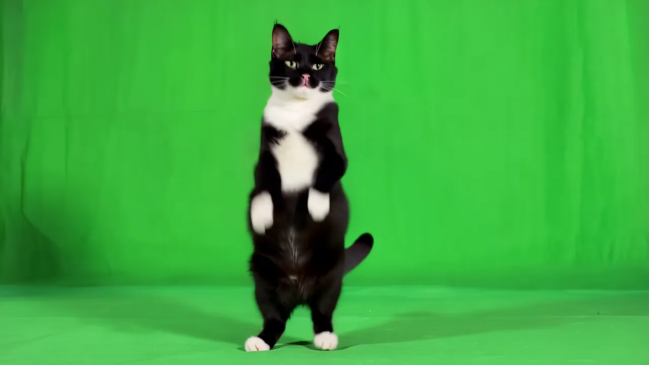 Tuxedo Cat Standing Upright on Hind Legs