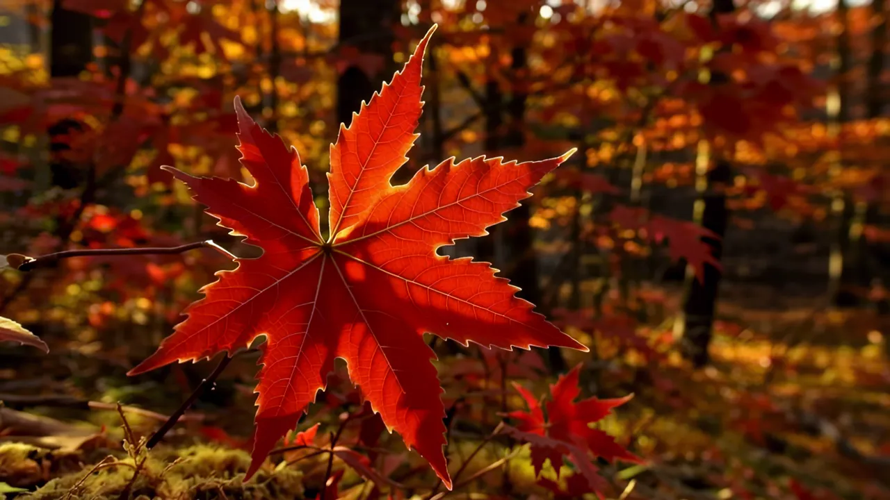 Vibrant Autumn Foliage in Japanese Maple Forest