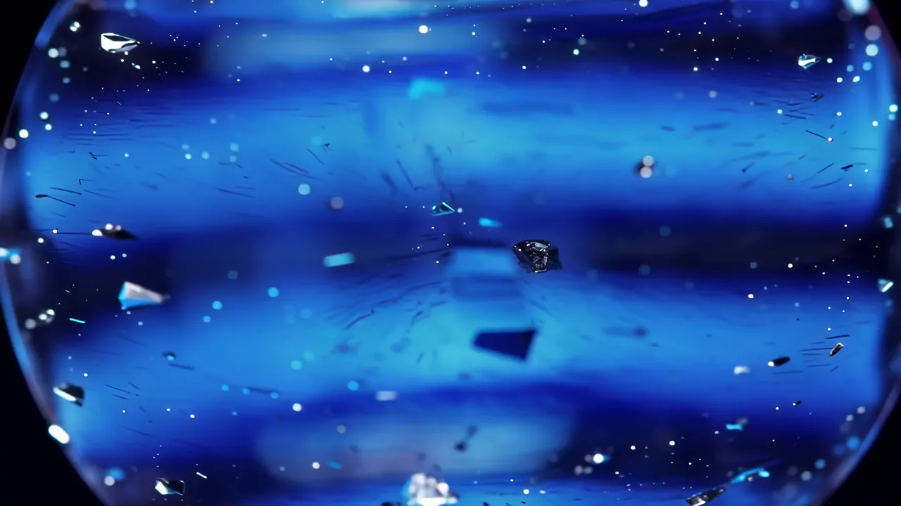 Vibrant Blue Crystal with Floating Particles
