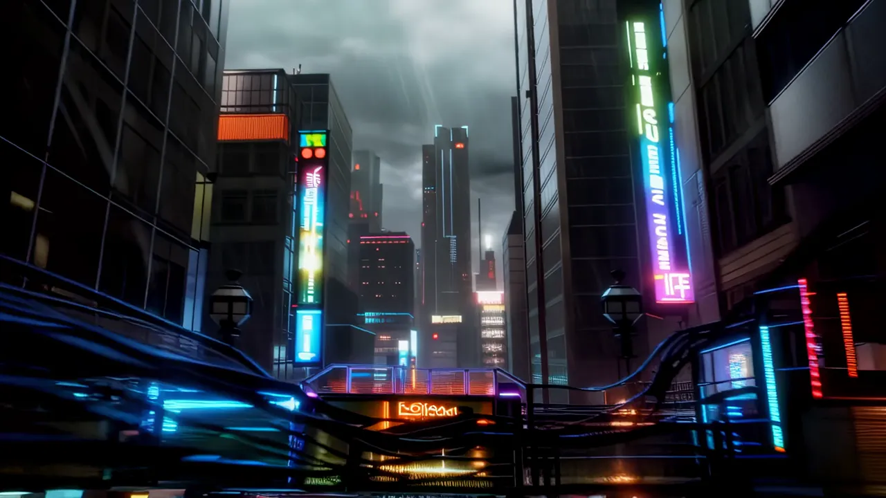 Vibrant Cyberpunk Street with Holographic Signs