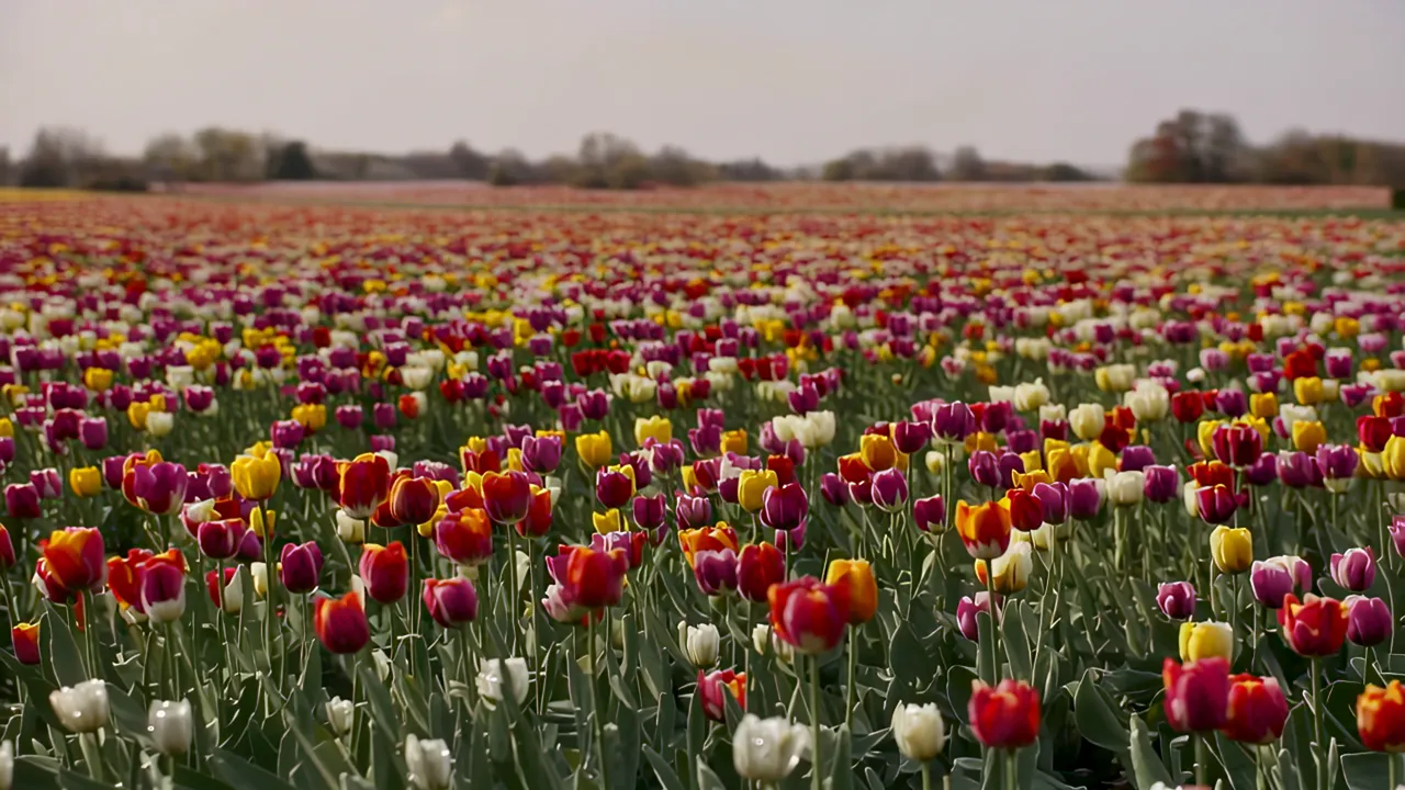 Vibrant Field of Tulips in Bloom Stretching to Horizon