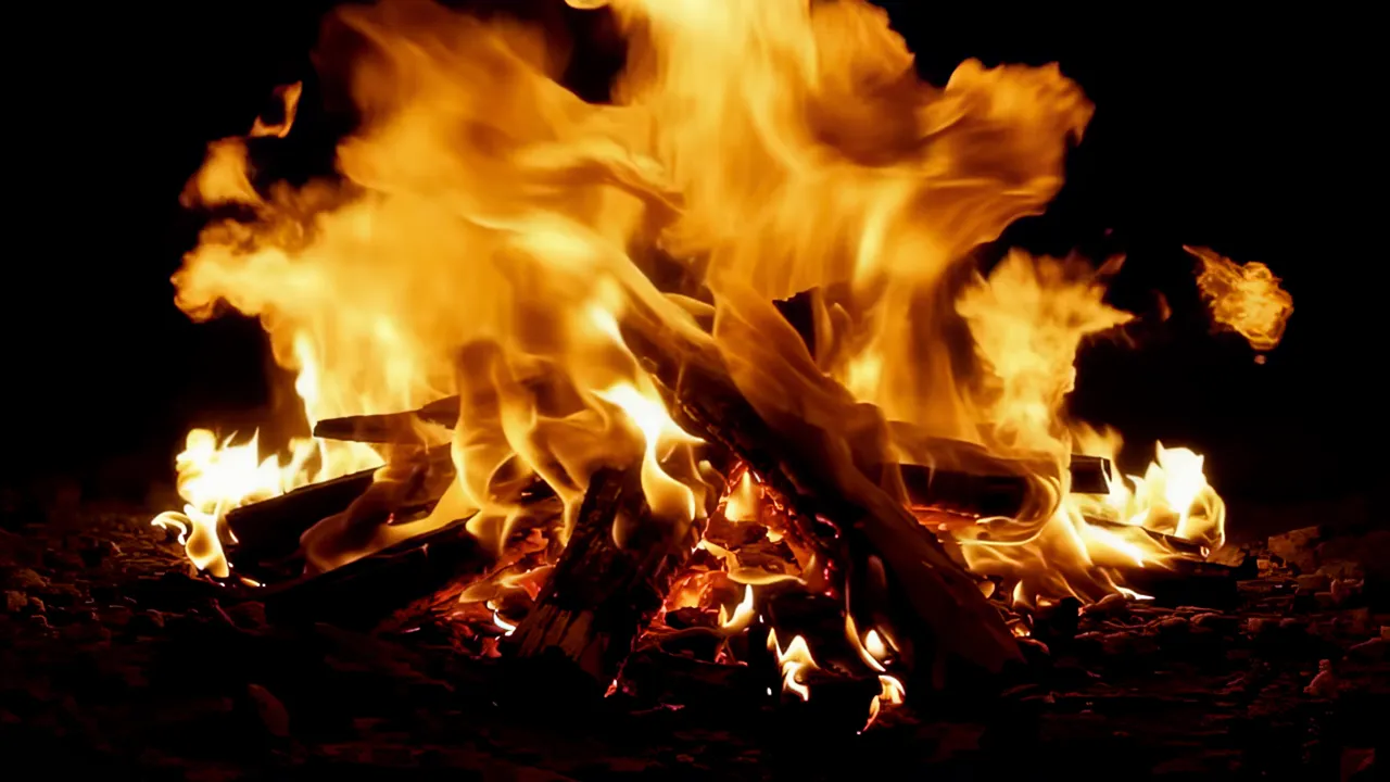 Vibrant Flames Roaring Against a Dark Background