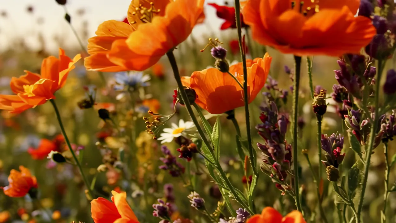 Vibrant Meadow of Wildflowers with Bees and Butterflies