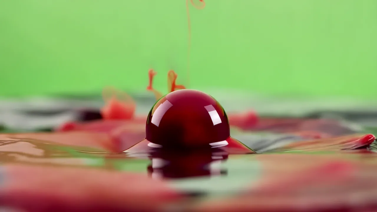 Vibrant Red Ink Dropping into Water Creating Cloud Shapes