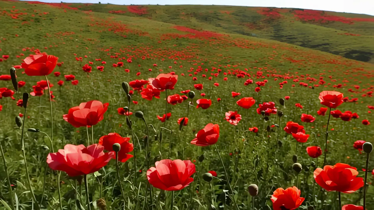 Vibrant Red Poppies in a Green Field
