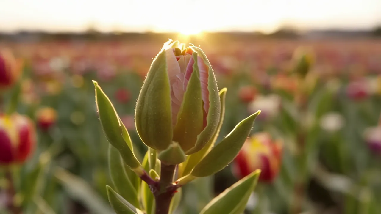 Vibrant Tulip Field in Full Bloom at Sunrise