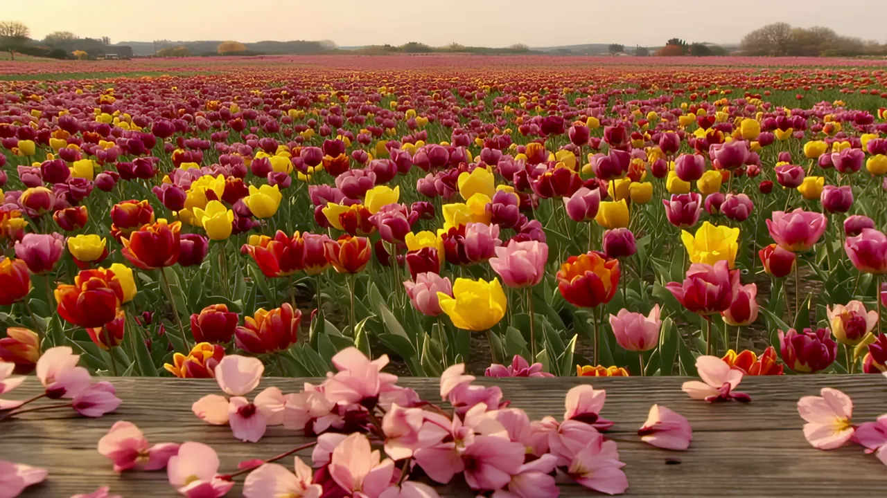 Vibrant Tulip Field in Full Bloom Stretching to Horizon