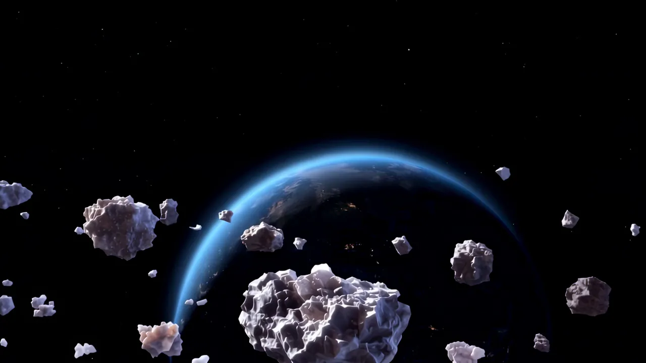 View of Earth's Atmosphere from Orbit with Asteroids