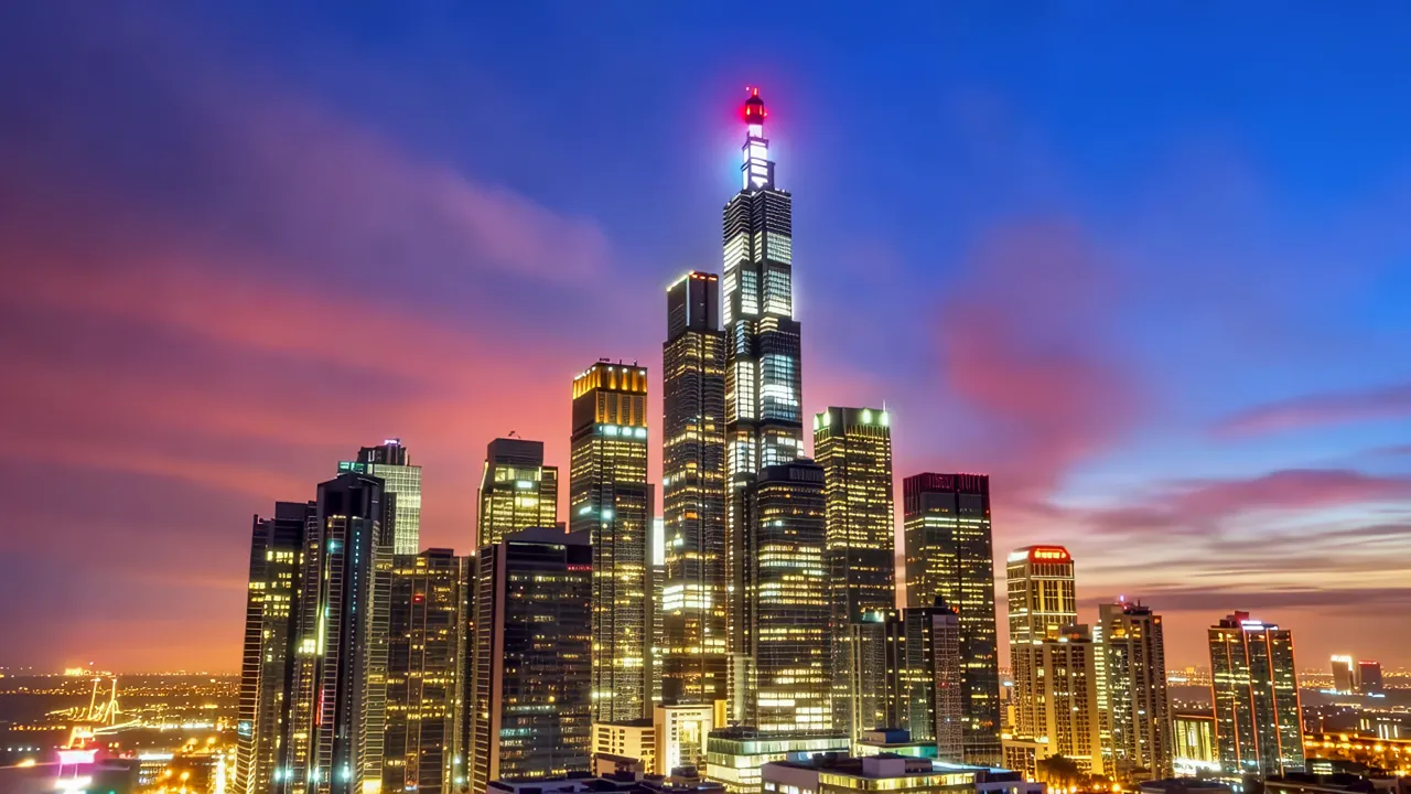 Wide Angle View of Skyscrapers Against the Sky