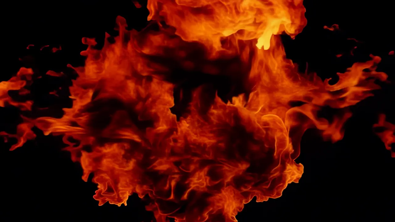 Wide Fire Explosion Spreading Across the Frame