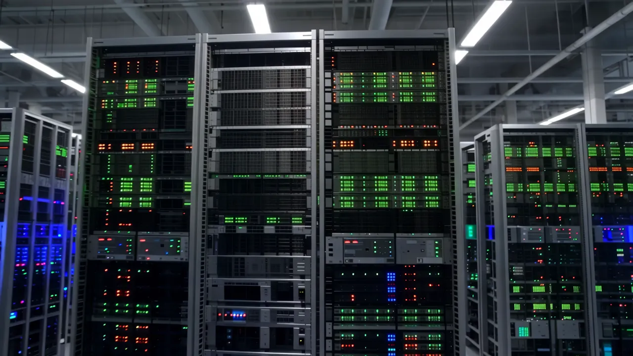 Wide Shot of a High-Tech Data Center with Equipment
