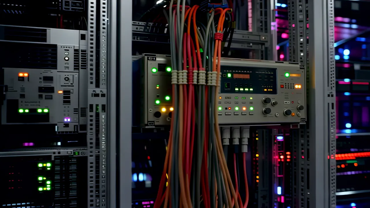 Wide Shot of a High-Tech Data Center with Rows of Equipment